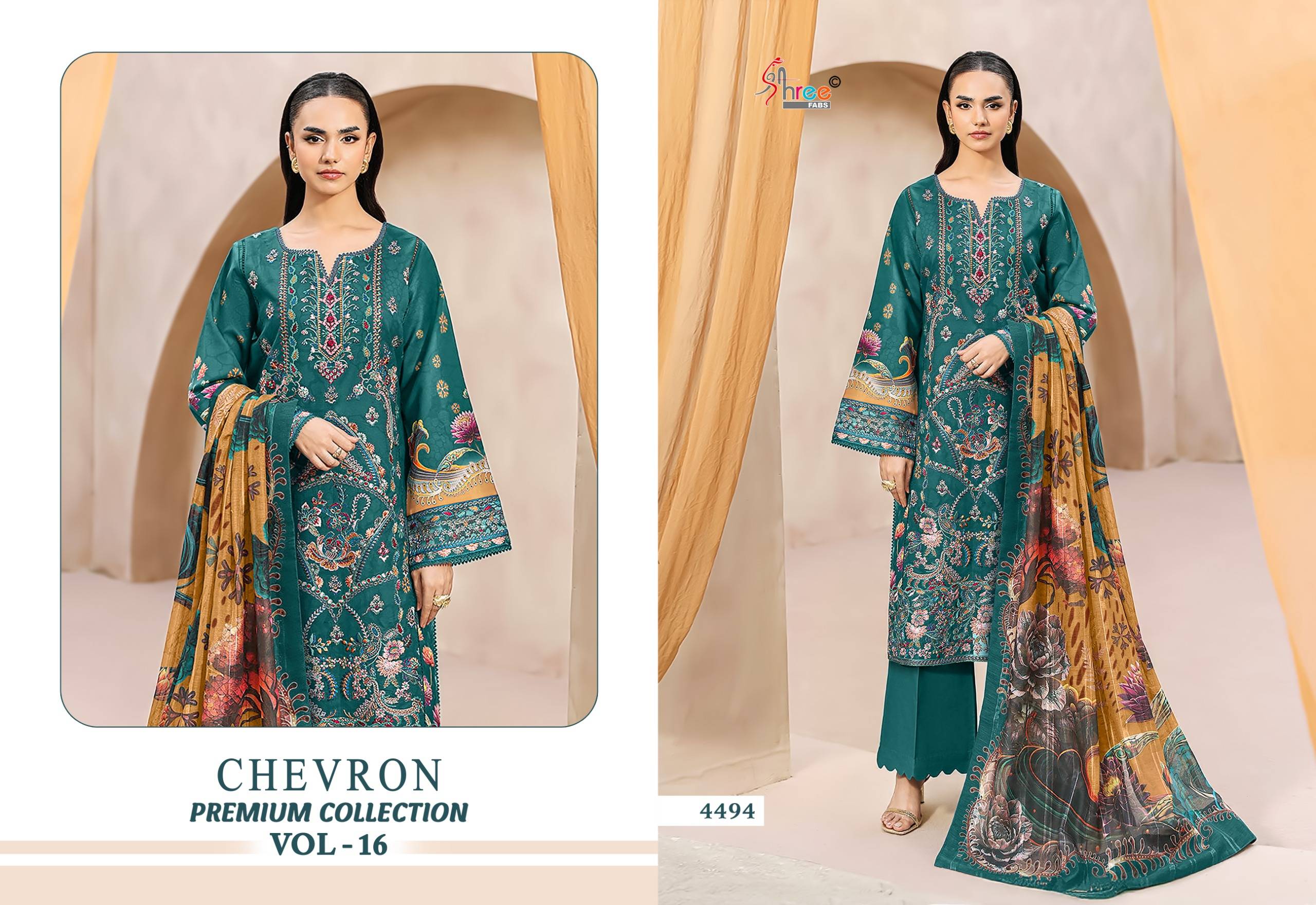 CHEVRON PREMIUM COLLECTION VOL-16 By Shree Fabs Pakistani Stylish Embroidered PURE COTTON Dresses At Wholesale Price